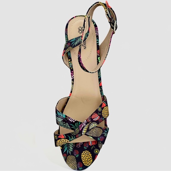 Gorgeous Pineapple Fruits Wedge Cork Strappy Open Toe Black Sandals Heels size 9 - Picture 9 of 16